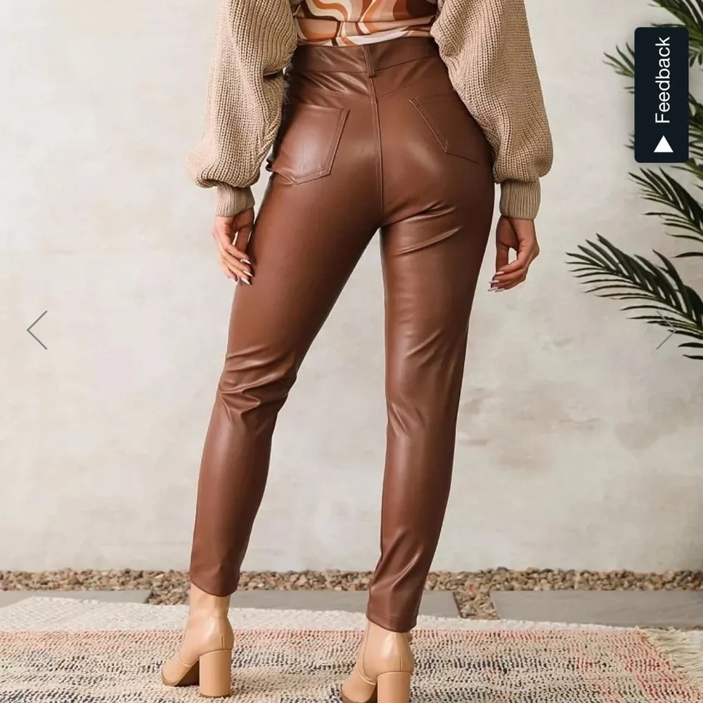 Tan super high waist perfect fit vegan leather pants